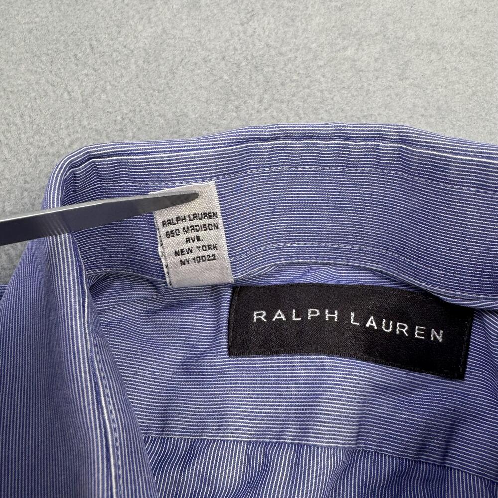 Ralph Lauren Black Label Dress Shirt Mens 15 Blue Pinstripe Classic Made Italy - Picture 4 of 13